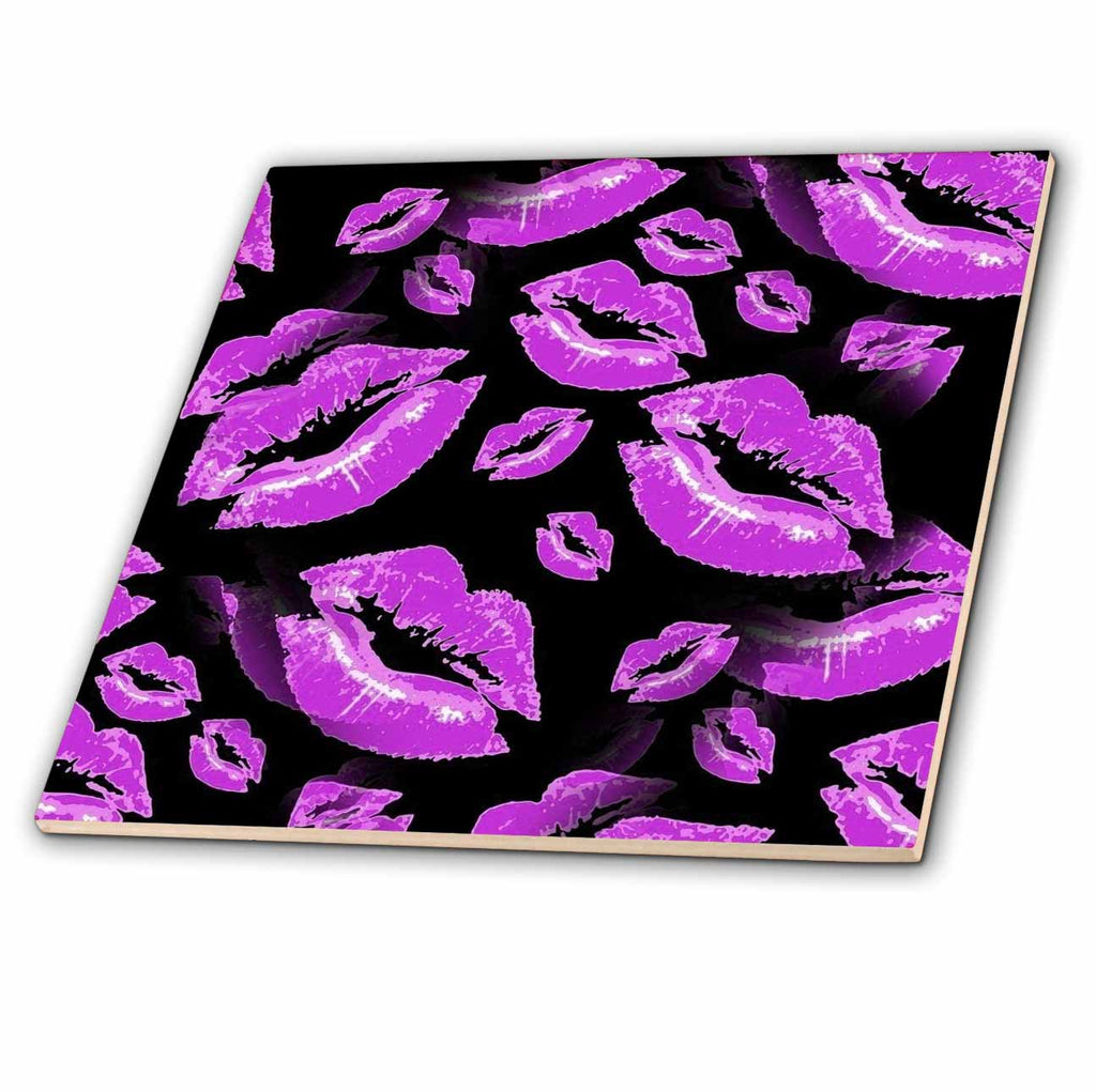 3dRose Two Kisses Collided Playful Pink Colored Lips Pattern - Tiles (ct_357243)