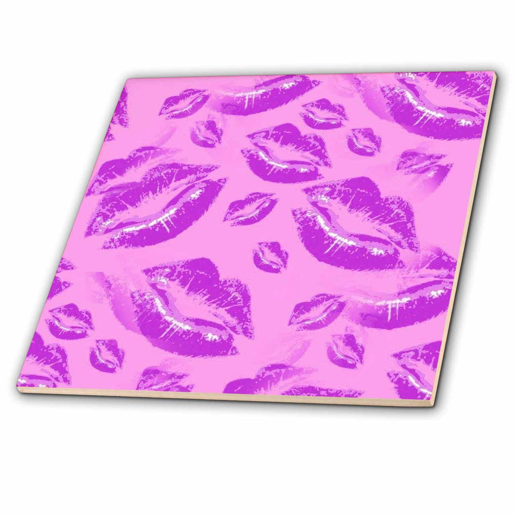 3dRose Two Kisses Collided Playful Pink Colored Lips Pattern - Tiles (ct_357244)