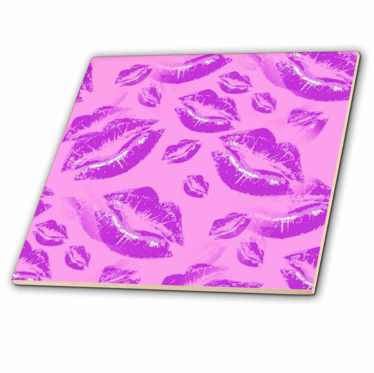 3dRose Two Kisses Collided Playful Pink Colored Lips Pattern - Tiles (ct_357244)