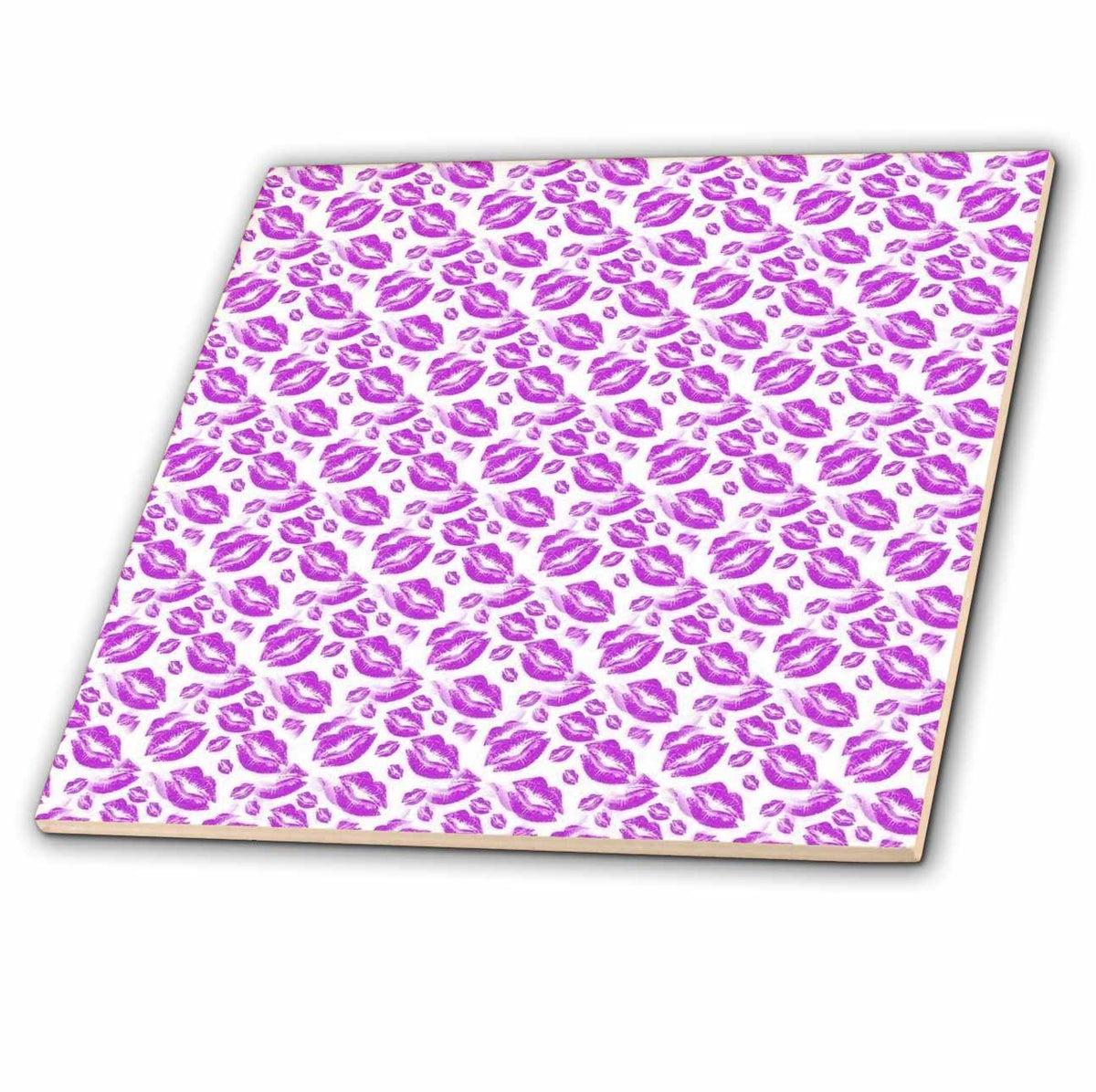 3dRose Two Kisses Collided Playful Pink Colored Lips Pattern - Tiles (ct_357246)