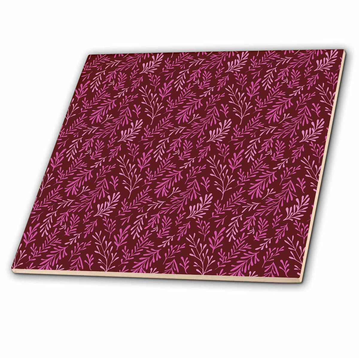 3dRose Pretty Contemporary Pink On Red Leaf Pattern - Tiles (ct_357513)