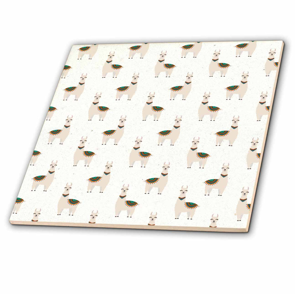 3dRose Anne Marie Baugh - Patterns - Cute Beige Llama Pattern - Tiles (ct_357527)