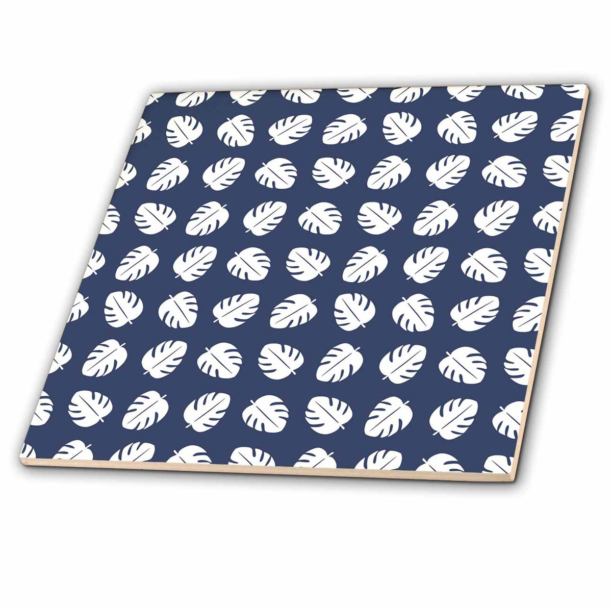 3dRose Anne Marie Baugh - Patterns - Blue and White Monstera Leaf Pattern - Tiles (ct_357531)
