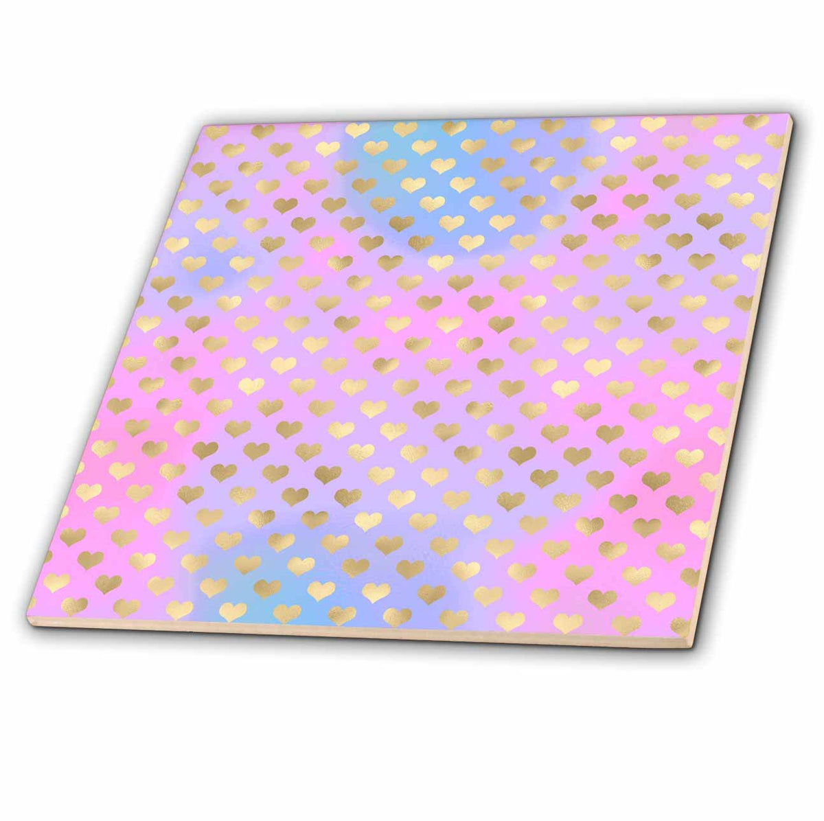 3dRose Pink, Blue, Image of Gold Gradient Hearts Pattern - Tiles (ct_357537)