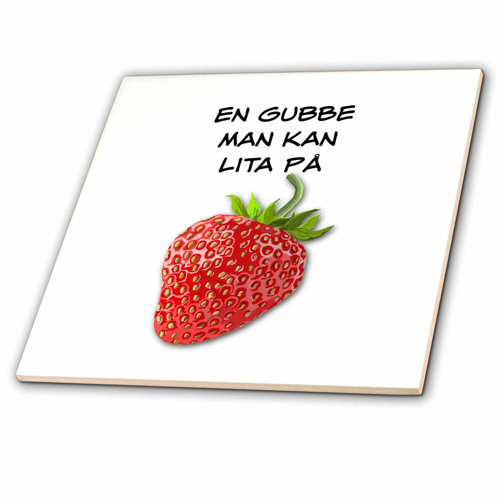 3dRose A Strawberry with Swedish Text with Double Meaning - Tiles (ct-360744)