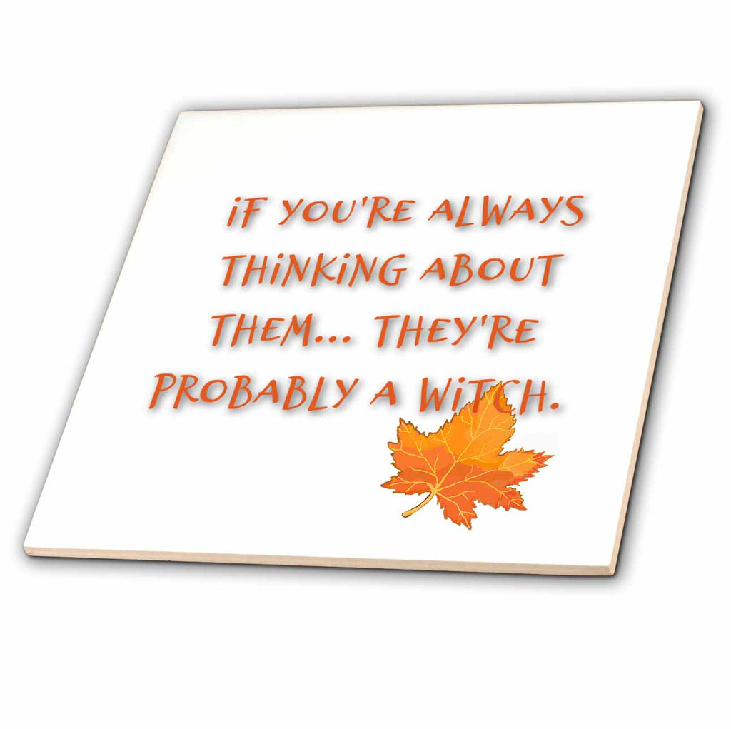 3dRose EvaLorentzenArt - Halloween - Word Art with Fall Leaf - Tiles (ct-360759)