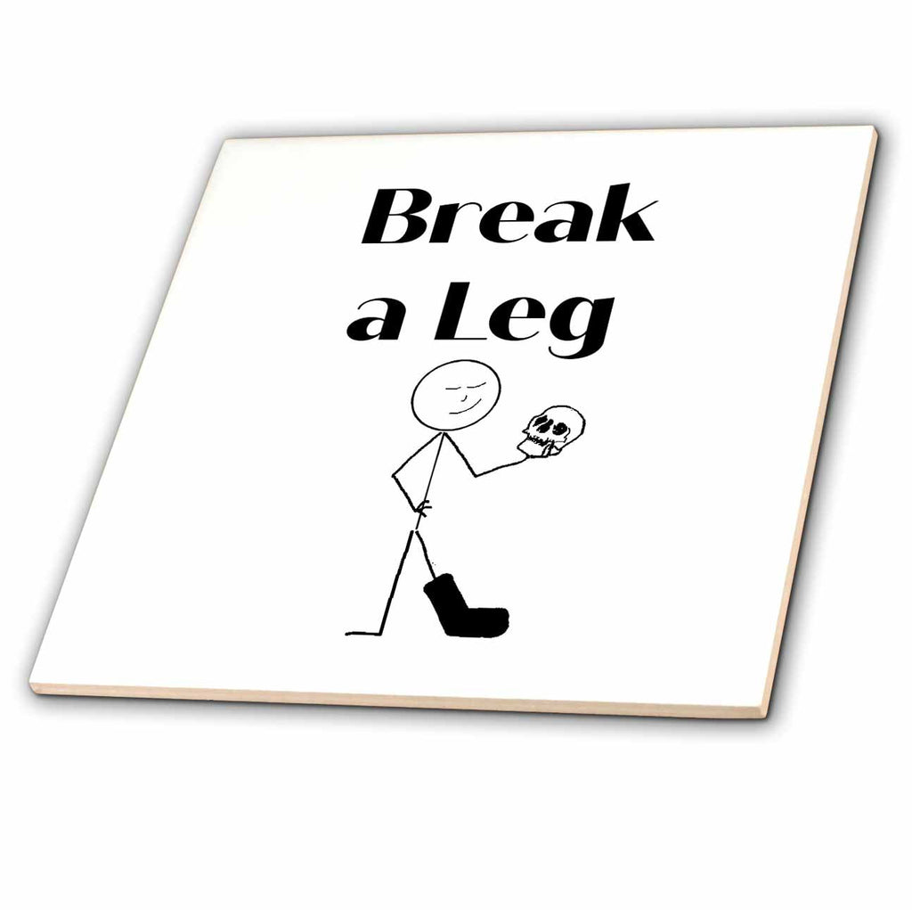 3dRose Stick Figure with Broken Leg and Scull with Text - Tiles (ct-360764)