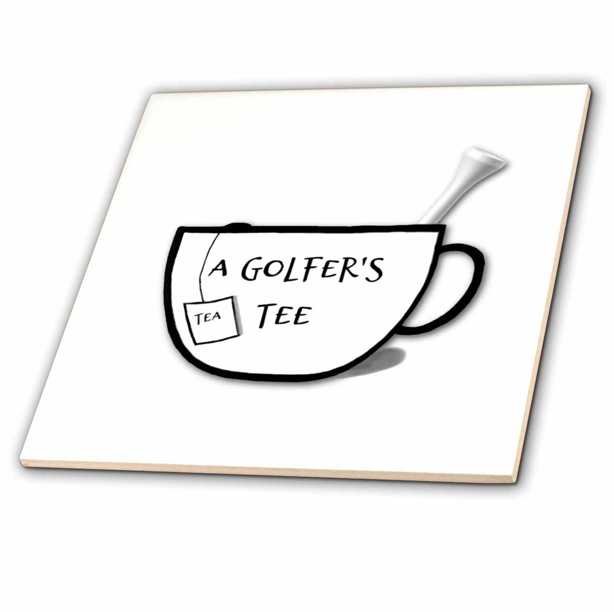 3dRose EvaLorentzenArt - Golf - Tea Cup With A Golf Tee And Text Inside - Tiles (ct-360766)