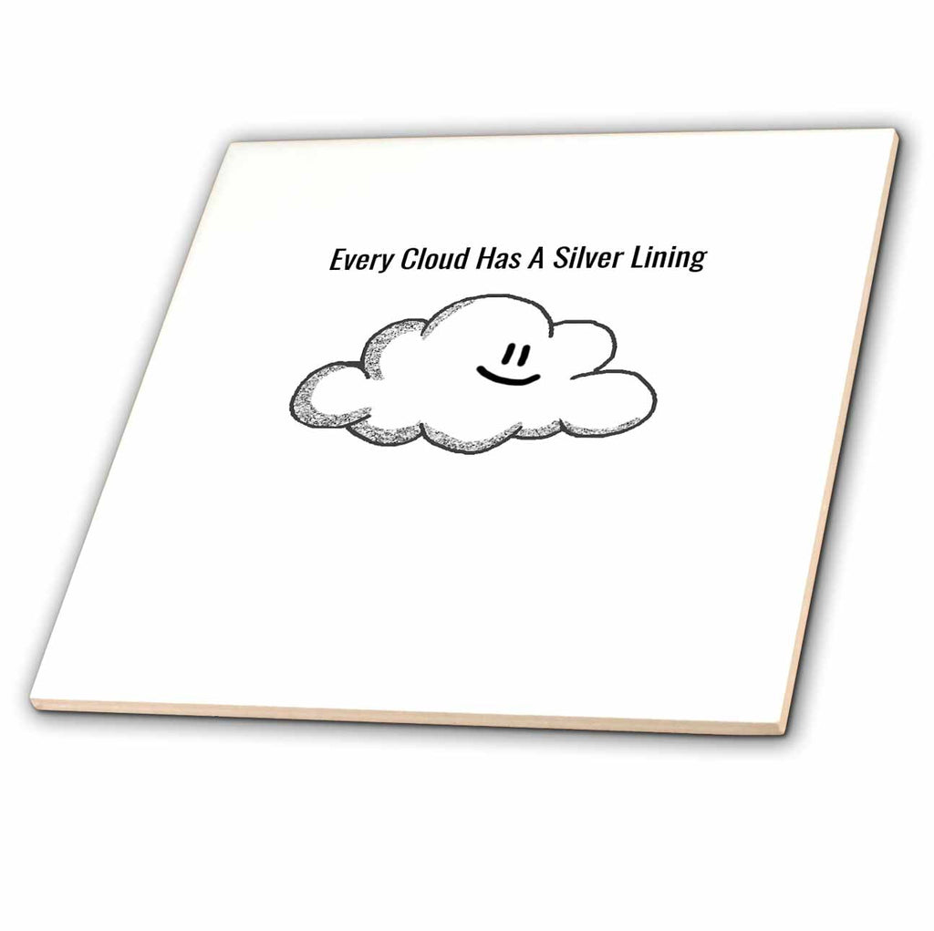3dRose EvaLorentzenArt - Cloud - Cloud with Silver Lining and Text Above - Tiles (ct-360775)