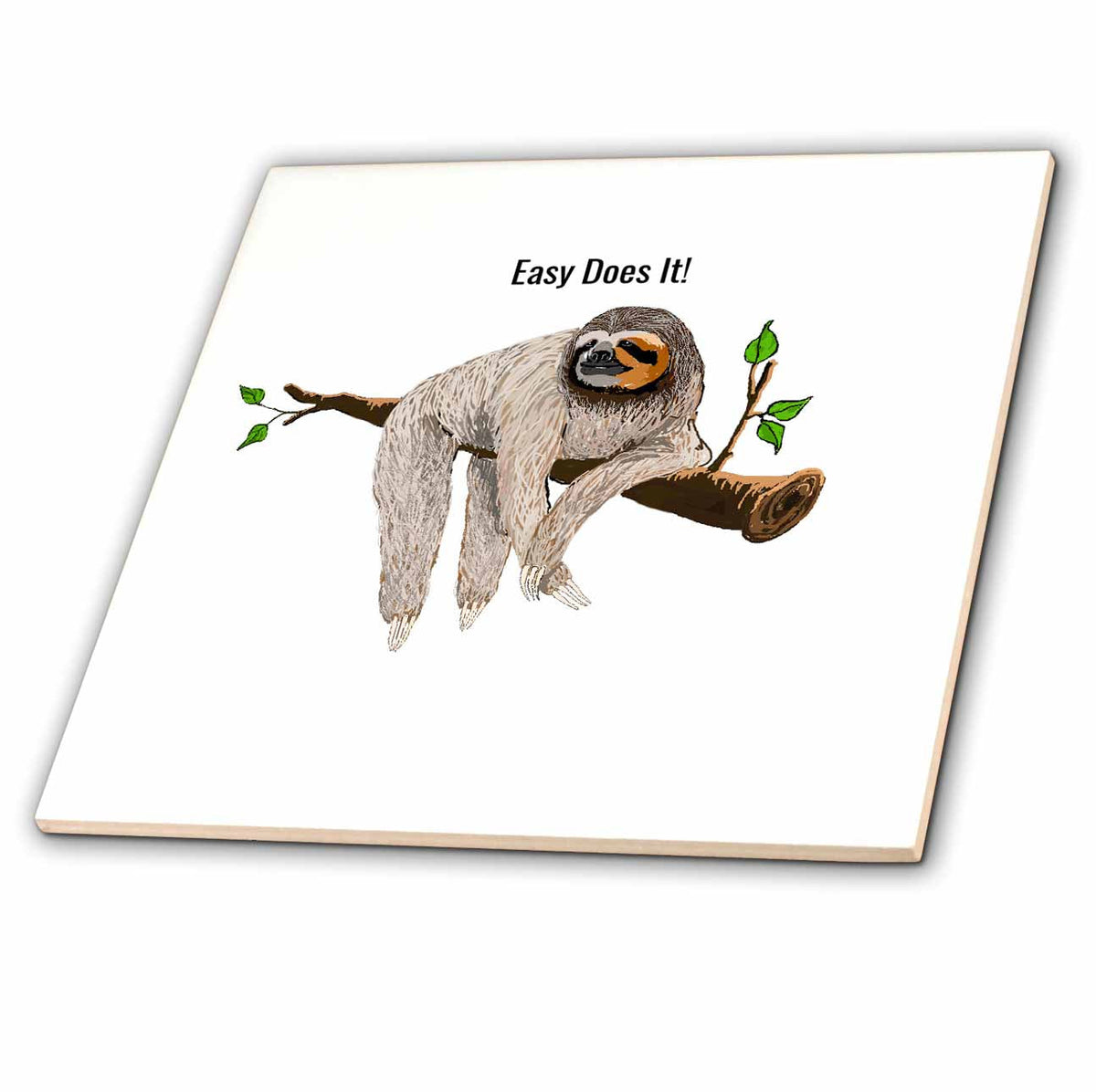 3dRose Easy Does It Text Over A Branch with A Sloth - Tiles (ct-360778)