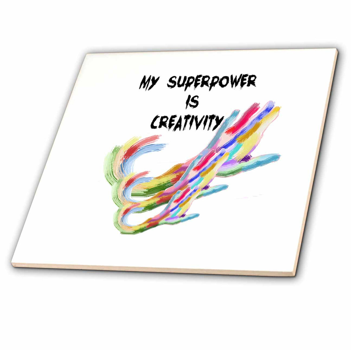 3dRose Text Saying My Superpower is Creativity with Colorful Image Below - Tiles (ct-360789)