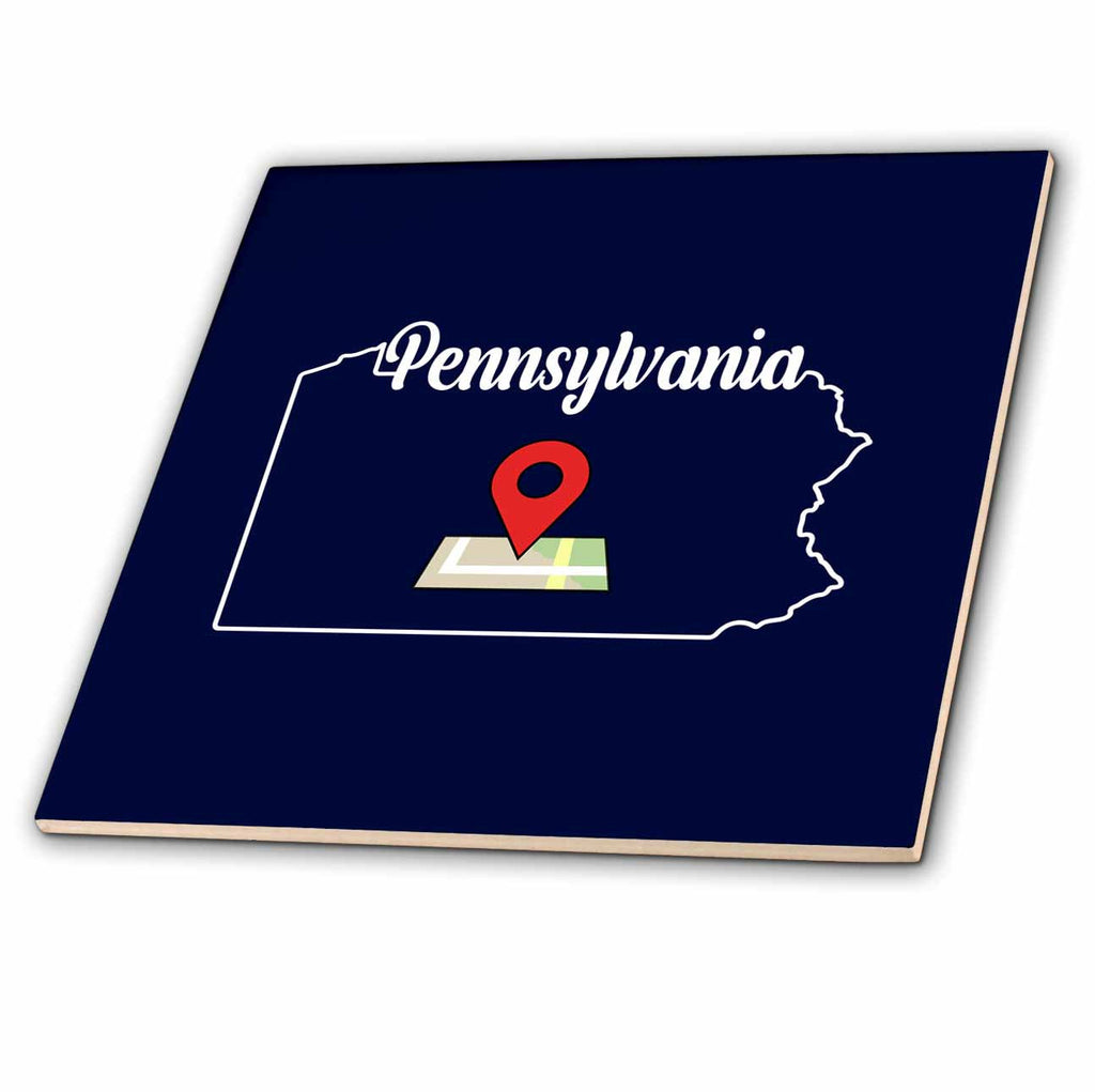 3dRose Visiting Pennsylvania Here State Outline Travel Marker - Tiles (ct-363725)