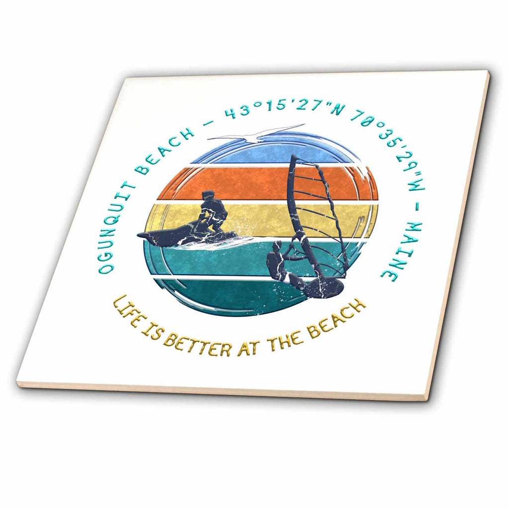 3dRose Ogunquit Beach, York County, Maine. Summer Beach Family Memory Gift - Tiles (ct-364554)