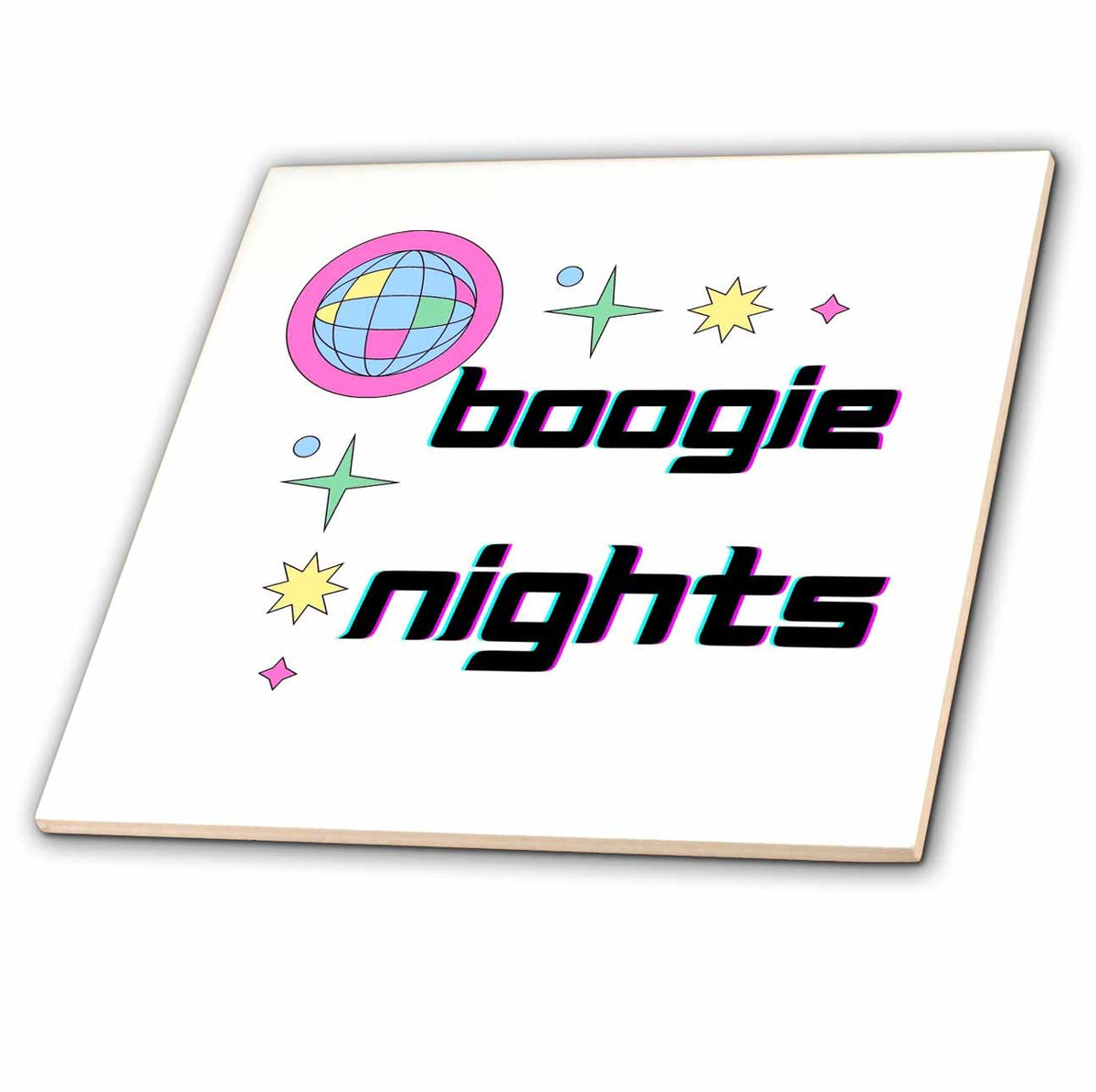 3dRose Retro Image with a Text of Boogie Night - Tiles (ct-365388)