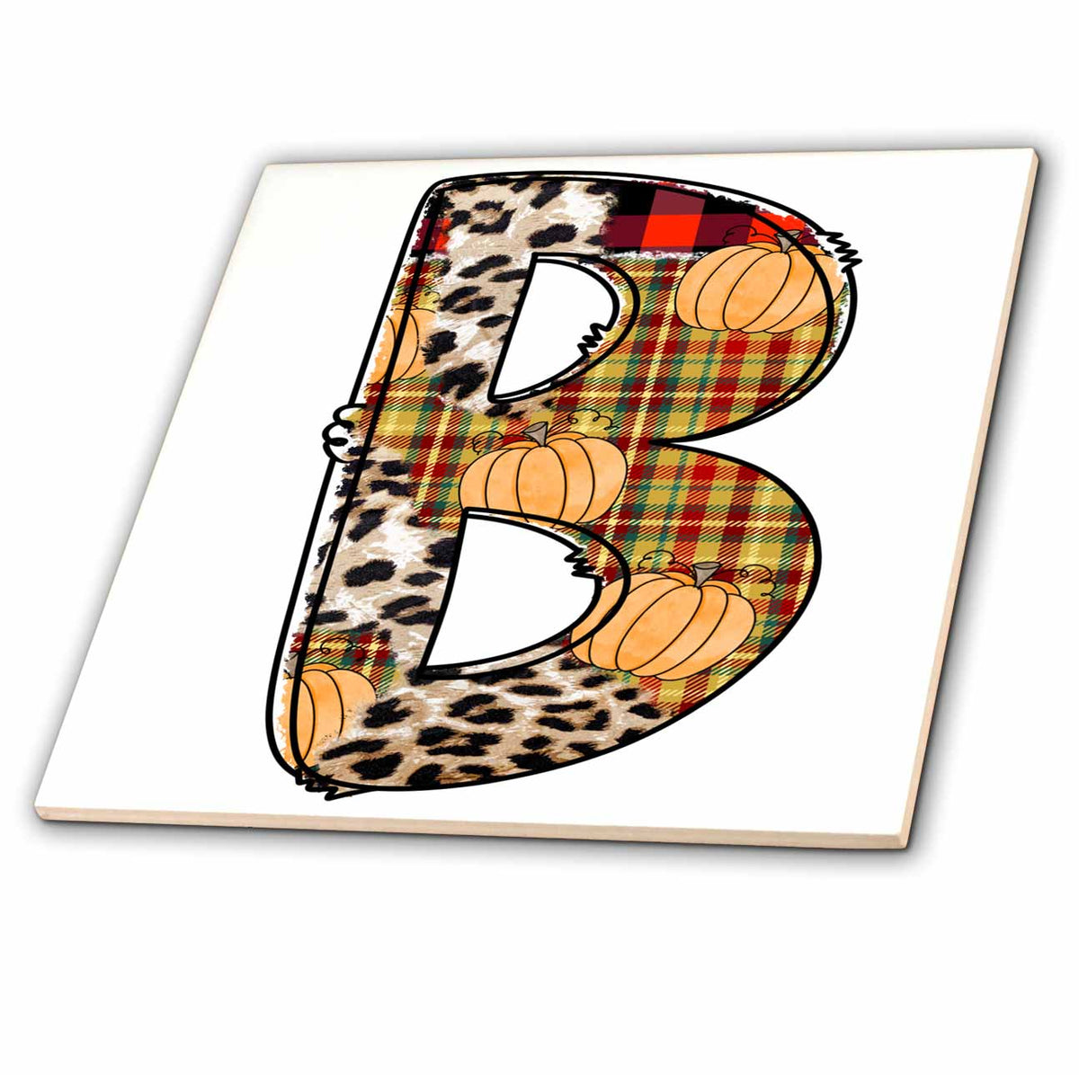 3dRose Cute Fall Patchwork Monogram Initial B - Tiles (ct-370461)