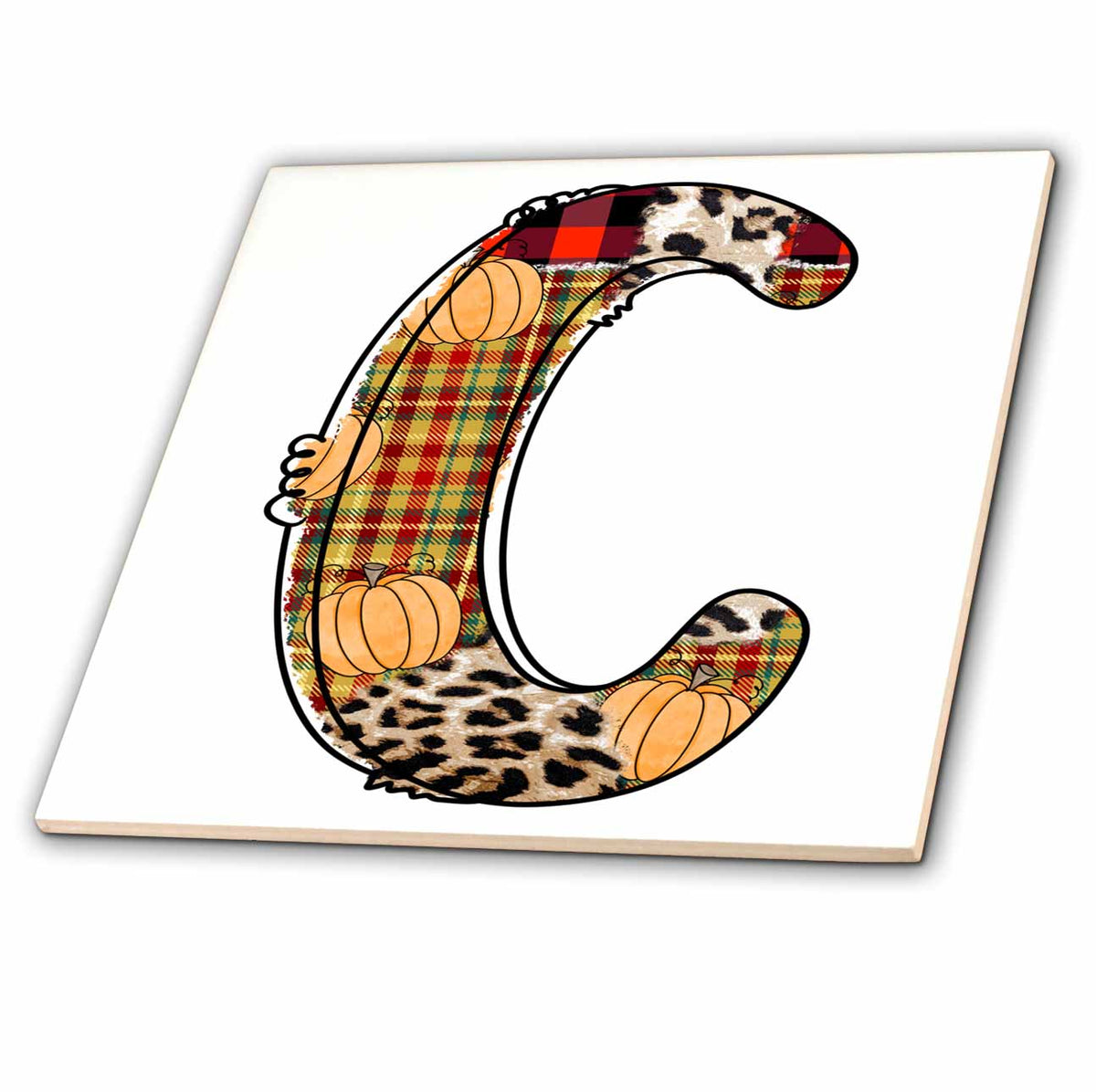 3dRose Cute Fall Patchwork Monogram Initial C - Tiles (ct-370462)