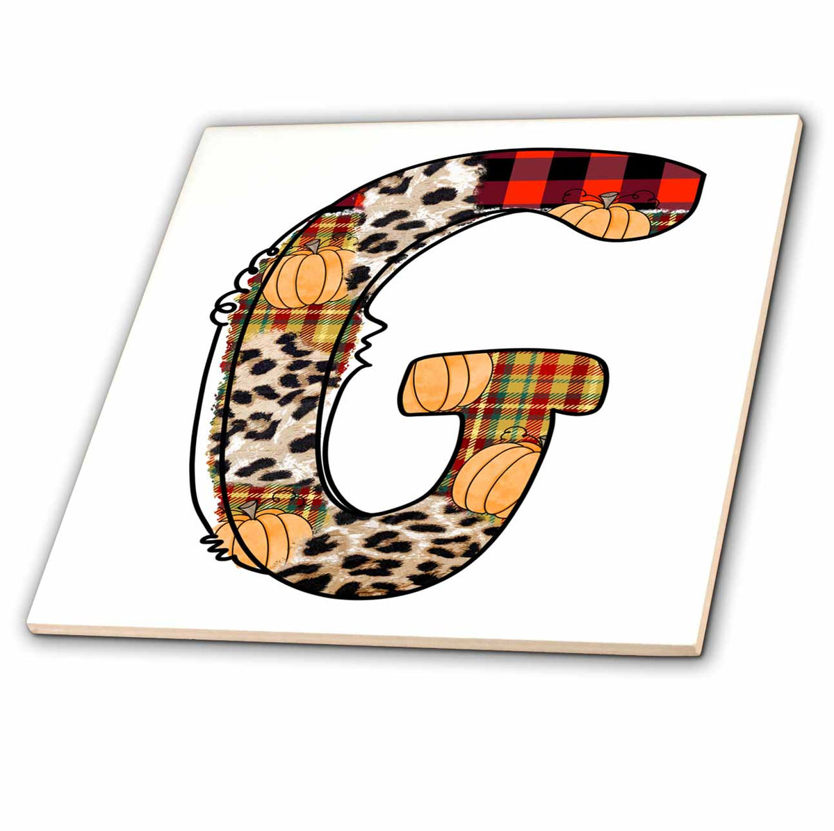 3dRose Cute Fall Patchwork Monogram Initial G - Tiles (ct-370465)