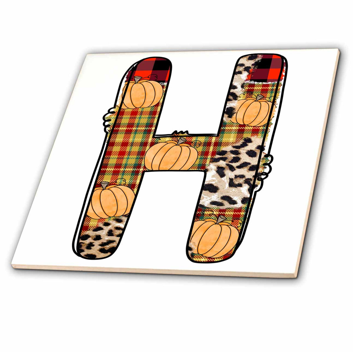 3dRose Cute Fall Patchwork Monogram Initial H - Tiles (ct-370466)