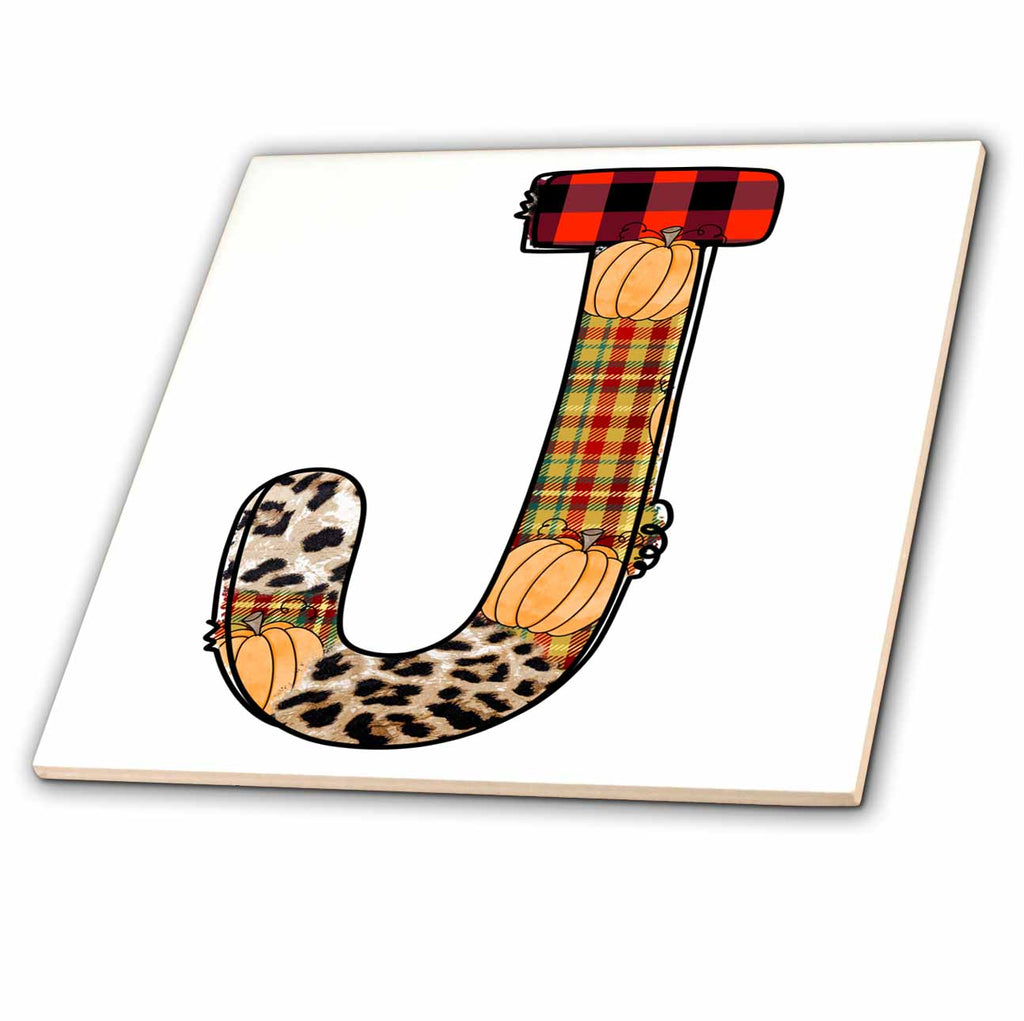 3dRose Cute Fall Patchwork Monogram Initial J - Tiles (ct-370467)
