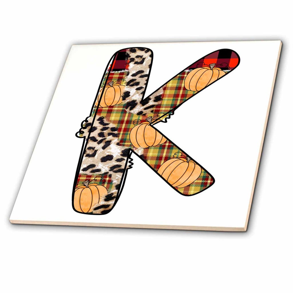 3dRose Cute Fall Patchwork Monogram Initial K - Tiles (ct-370468)