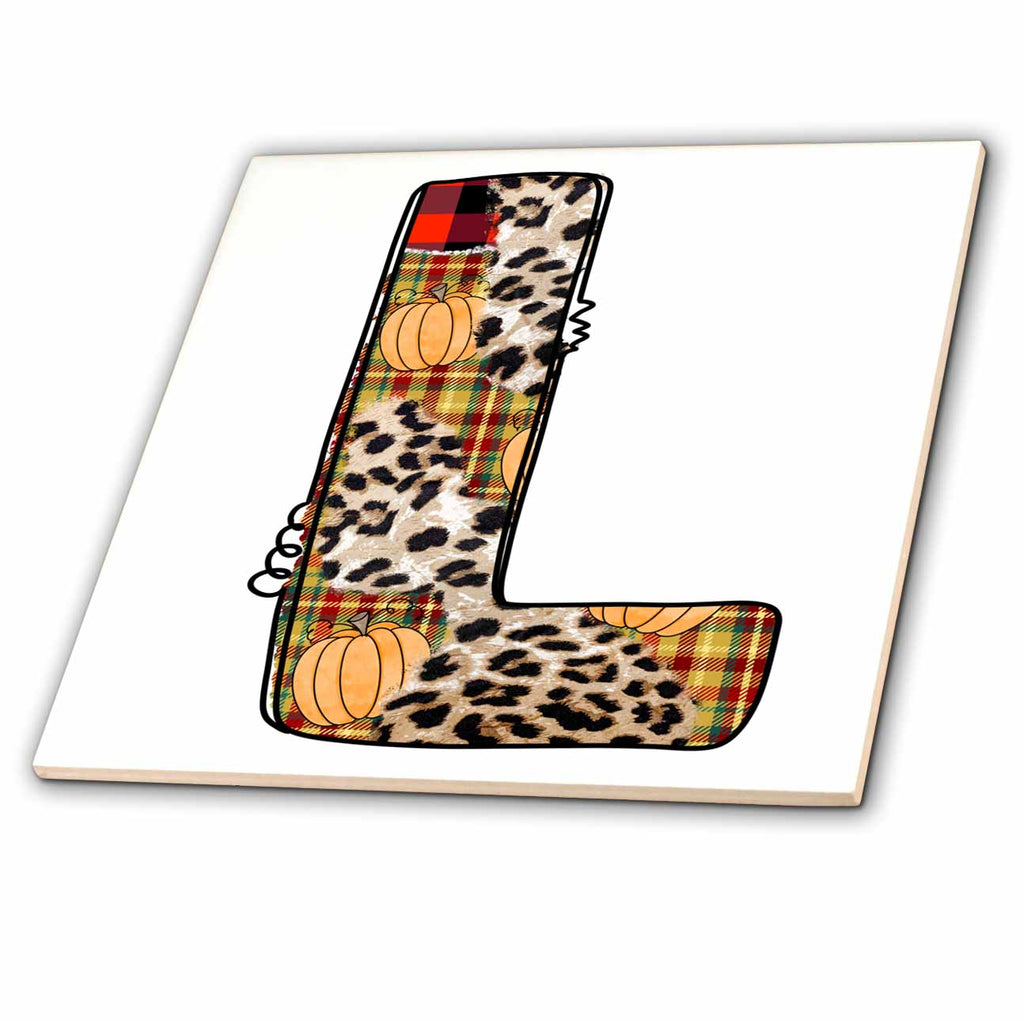 3dRose Cute Fall Patchwork Monogram Initial L - Tiles (ct-370469)