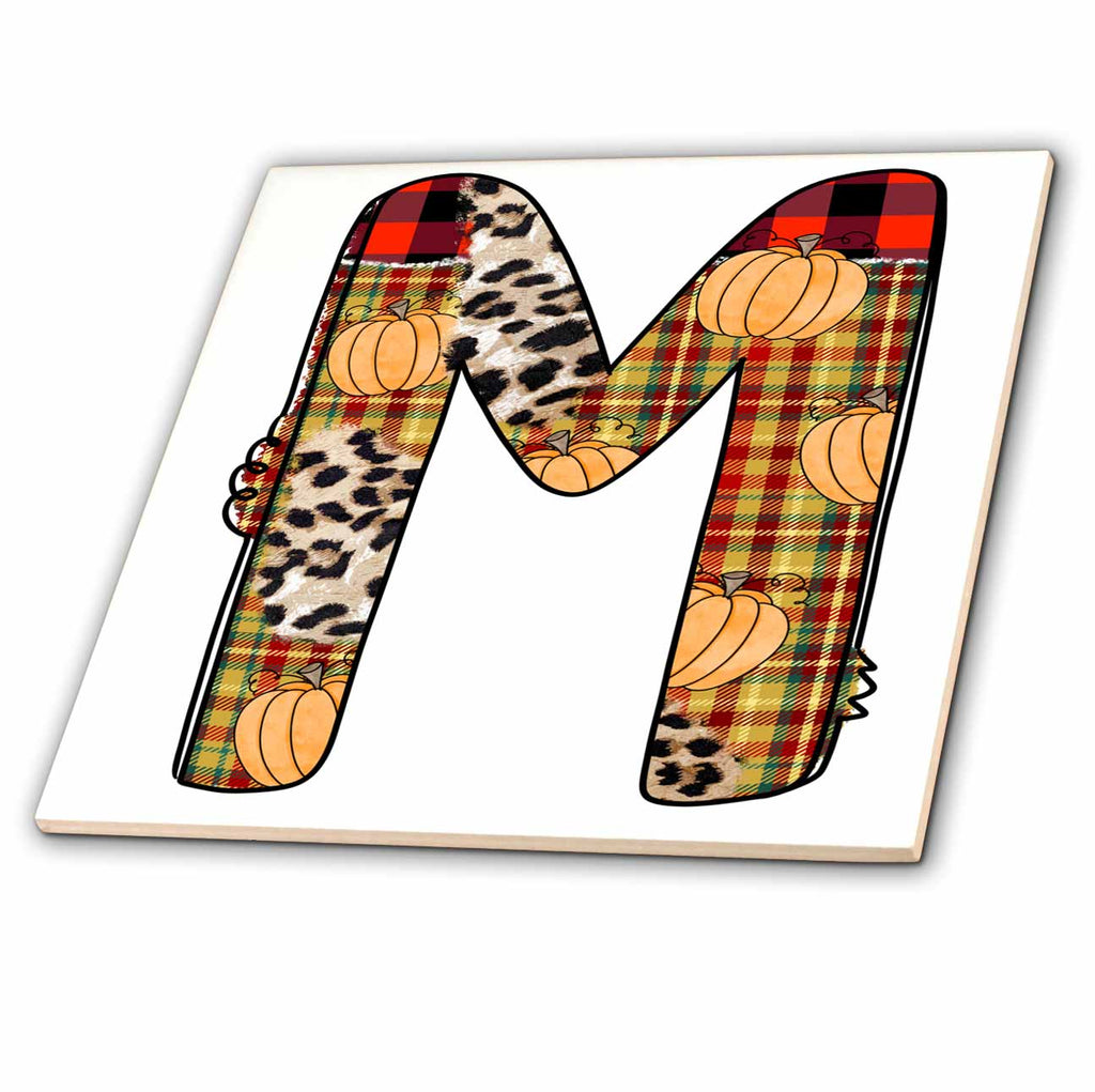 3dRose Cute Fall Patchwork Monogram Initial M - Tiles (ct-370470)