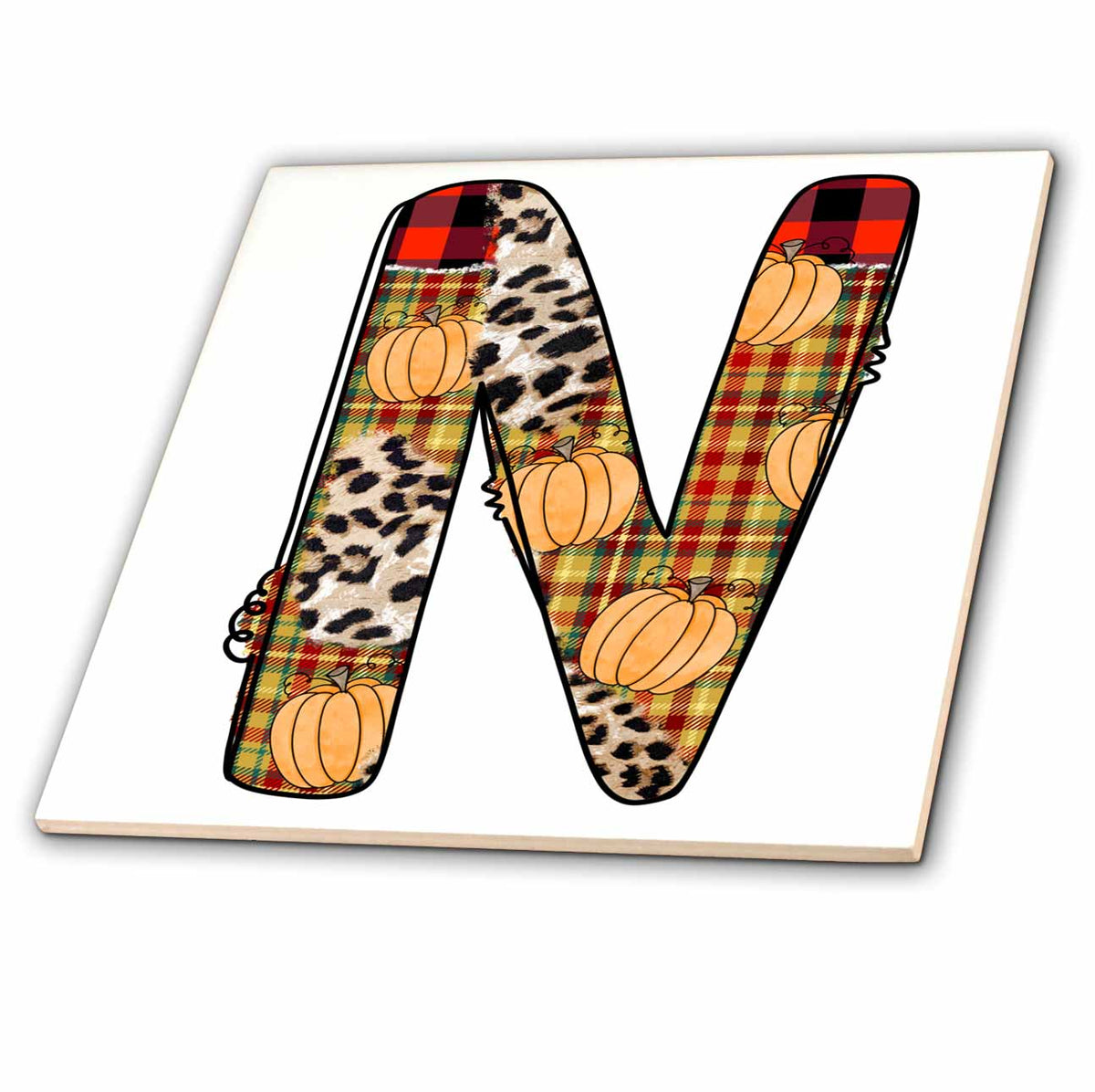 3dRose Cute Fall Patchwork Monogram Initial N - Tiles (ct-370471)