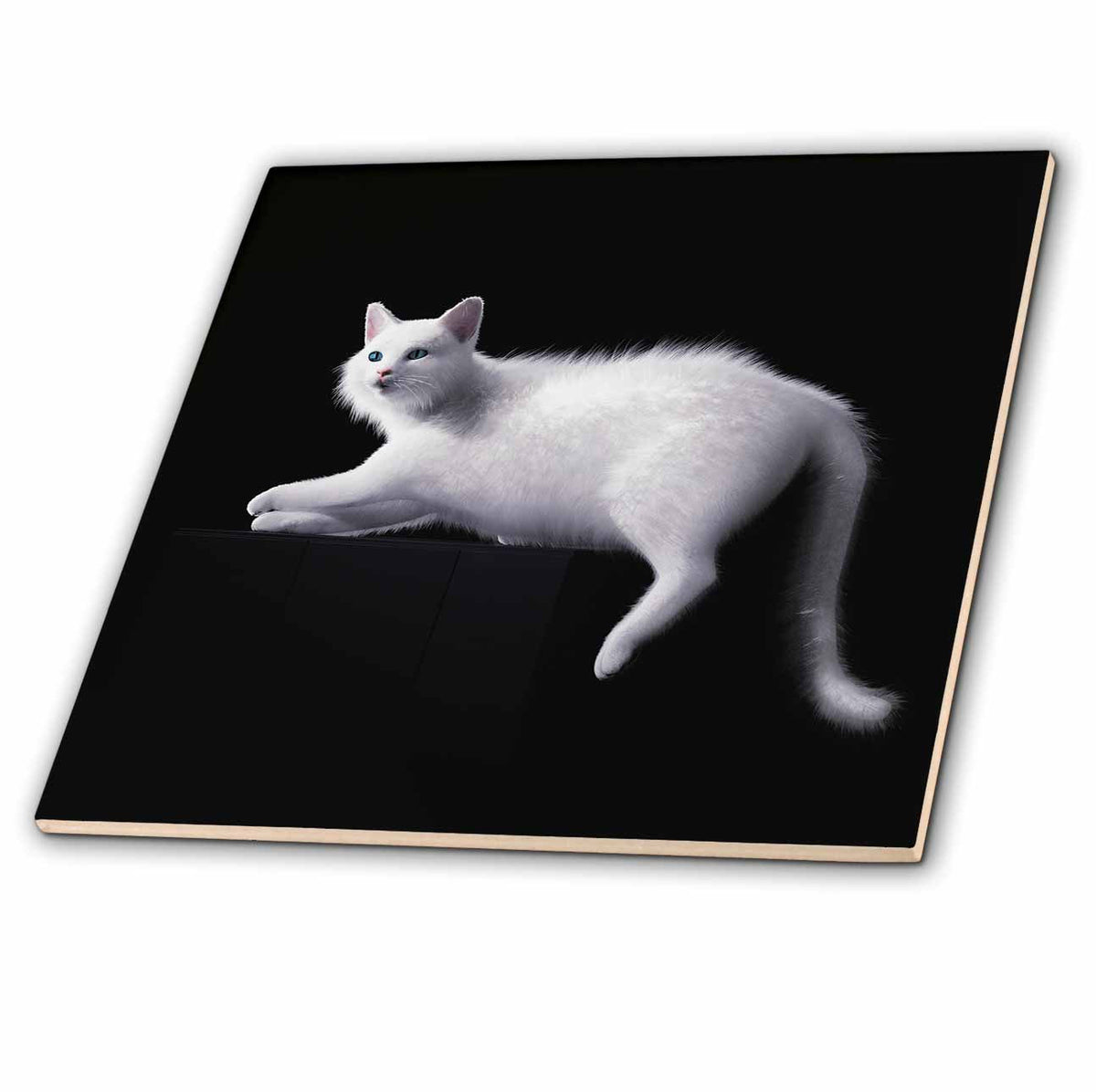3dRose Boehm Graphics Cat - A White cat Resting on its Side on a Cube - Tiles (ct-370688)