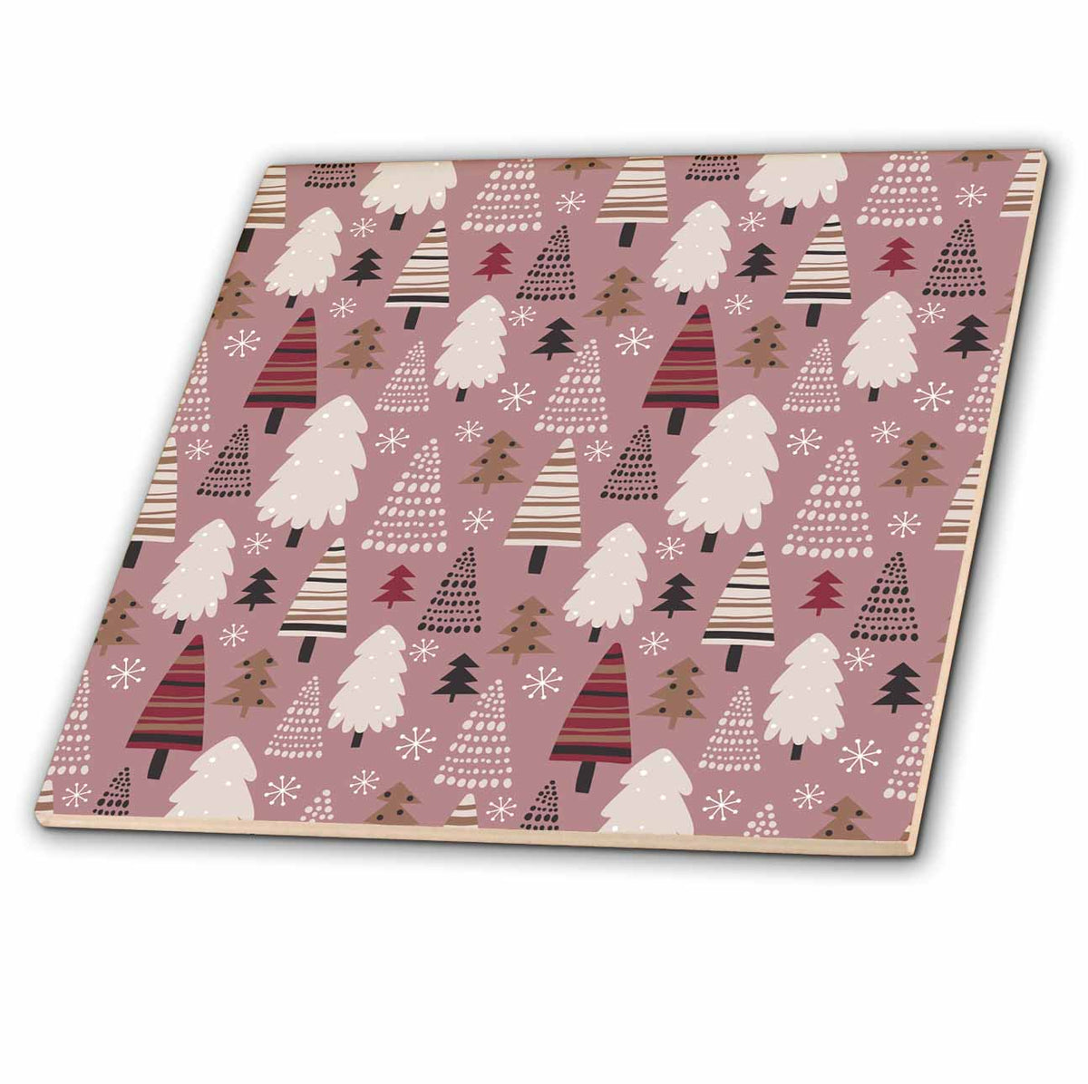 3dRose Cute Pink, Red, and White Modern Christmas Trees Pattern - Tiles (ct-370738)