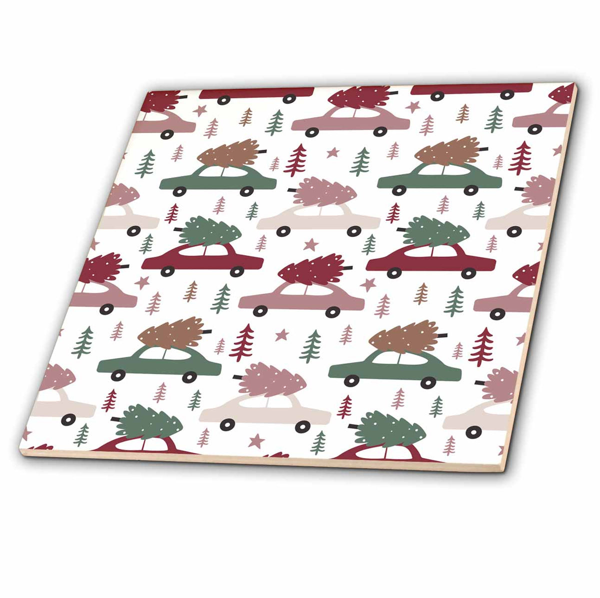 3dRose Cute Cars with Christmas Trees Pattern - Tiles (ct-370739)