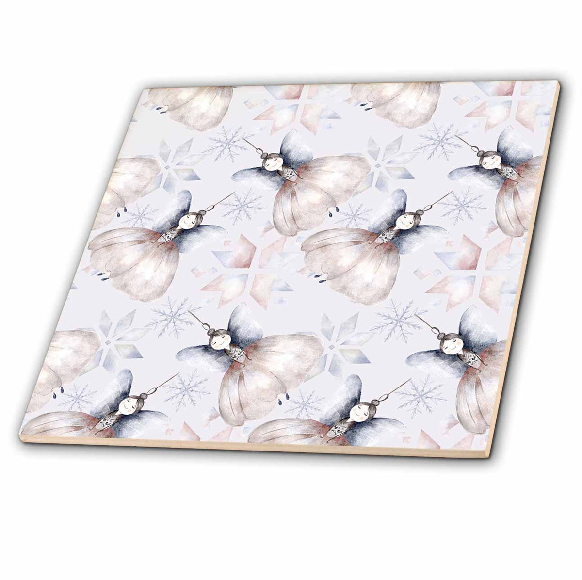 3dRose Pretty Christmas Angels and Snowflake Pattern - Tiles (ct-370768)