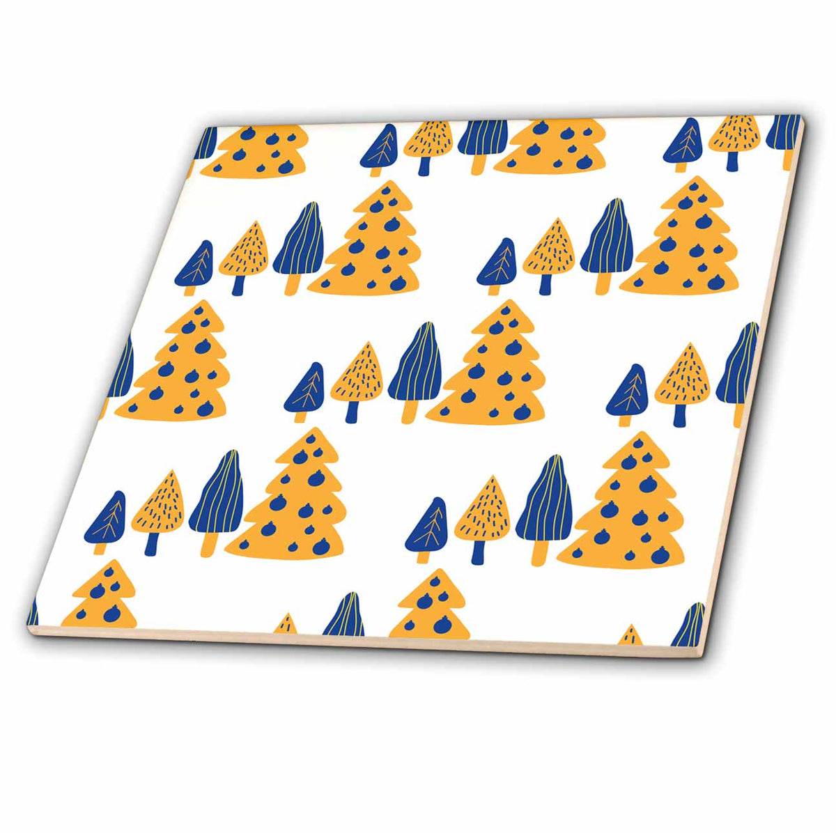 3dRose Cute Yellow and Blue Christmas Tree Forest Pattern - Tiles (ct-370790)