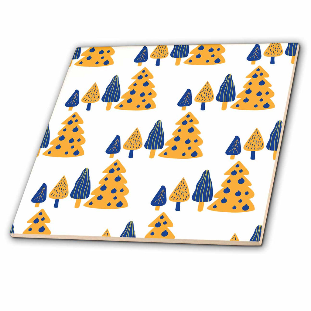 3dRose Cute Yellow and Blue Christmas Tree Forest Pattern - Tiles (ct-370790)