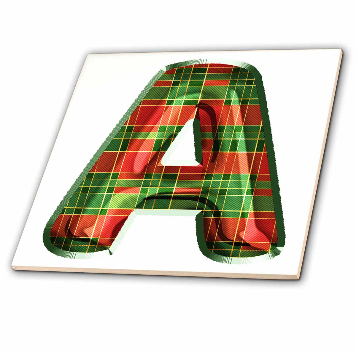 3dRose Cute Red and Green Christmas Plaid Monogram Initial A - Tiles (ct-371608)