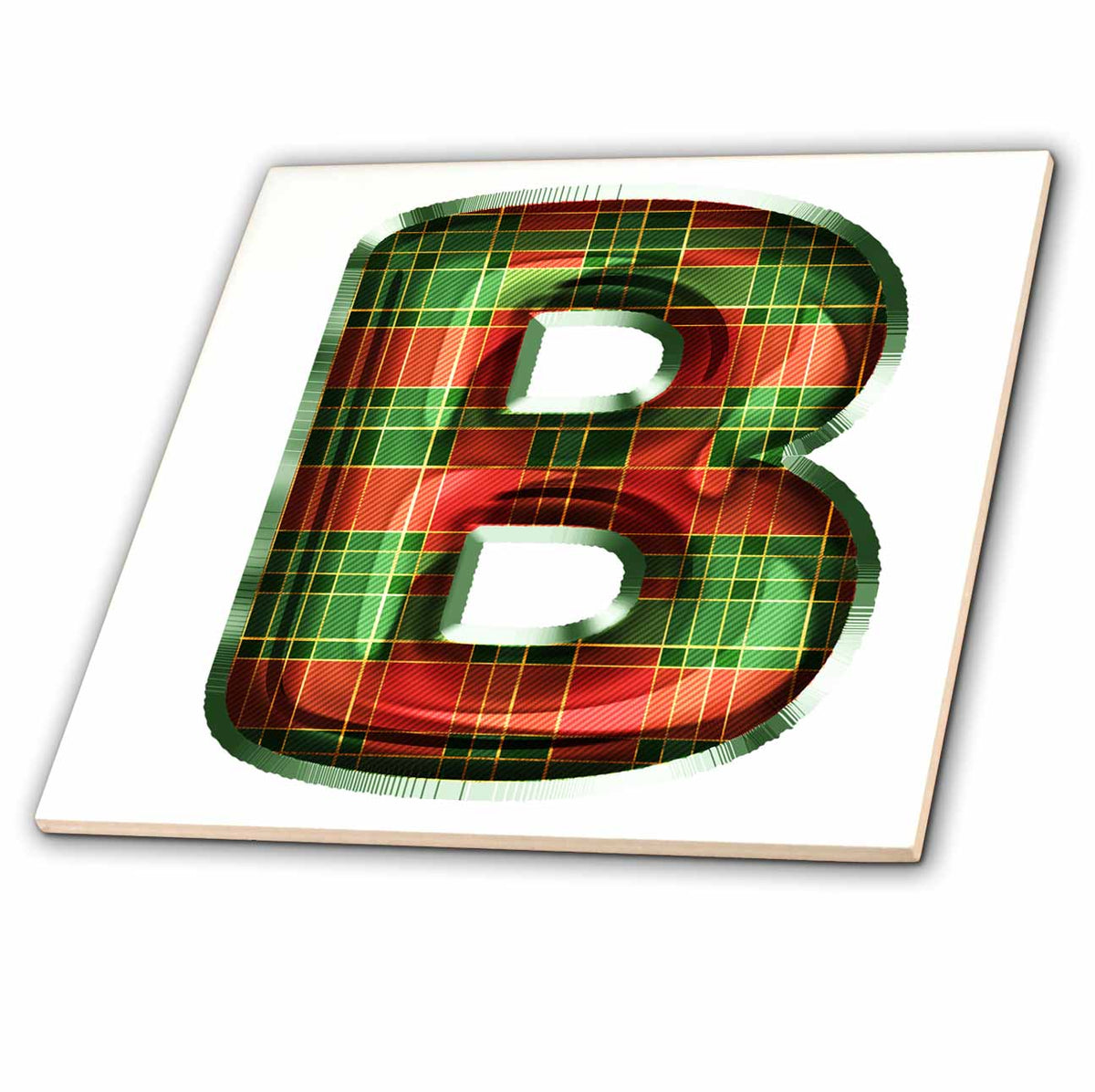3dRose Cute Red and Green Christmas Plaid Monogram Initial B - Tiles (ct-371609)