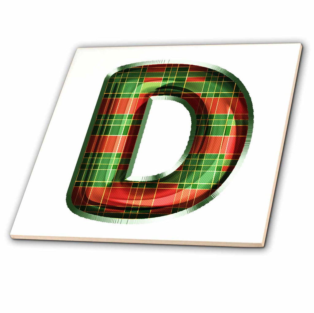 3dRose Cute Red and Green Christmas Plaid Monogram Initial D - Tiles (ct-371611)