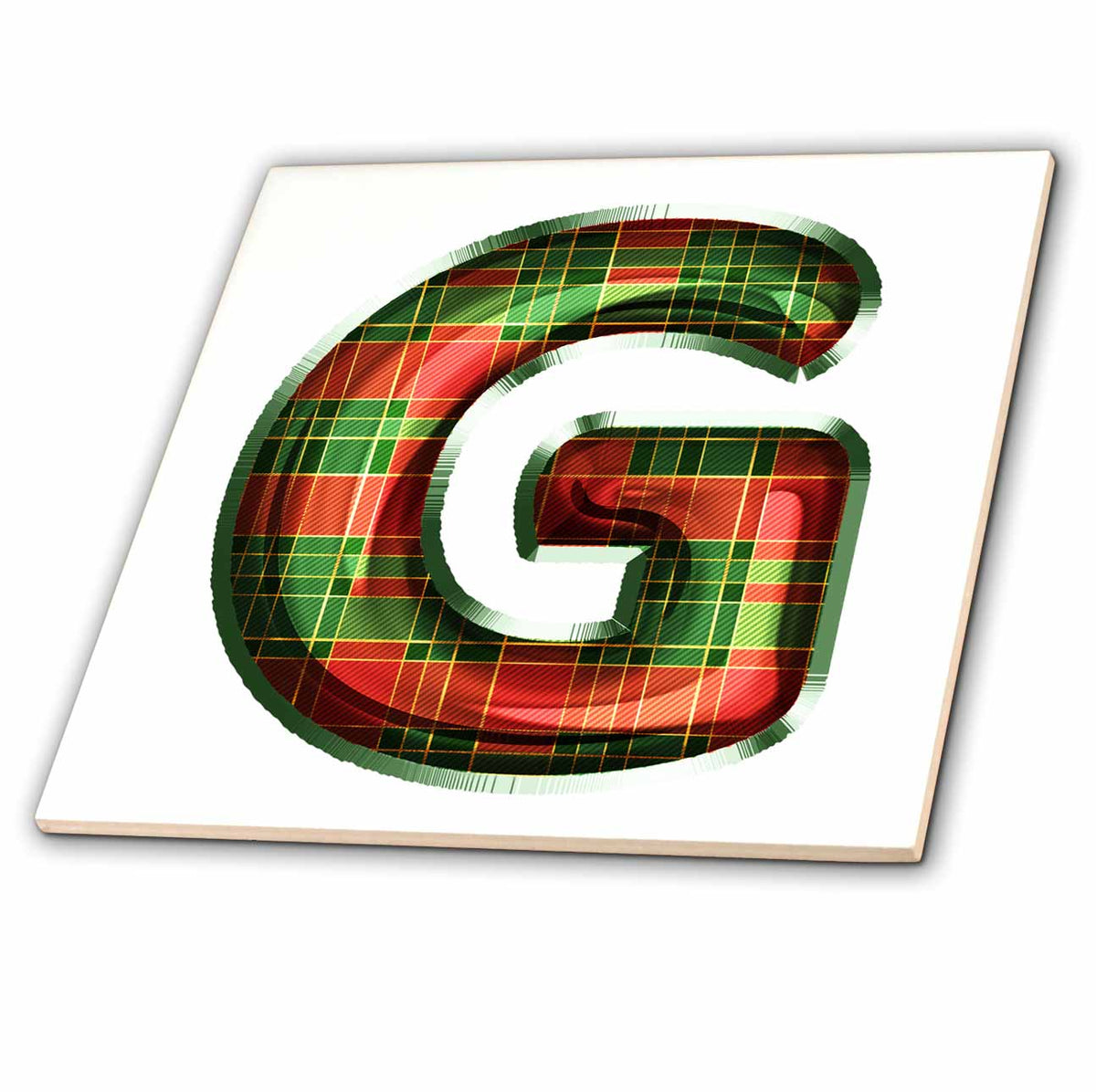 3dRose Cute Red and Green Christmas Plaid Monogram Initial G - Tiles (ct-371613)