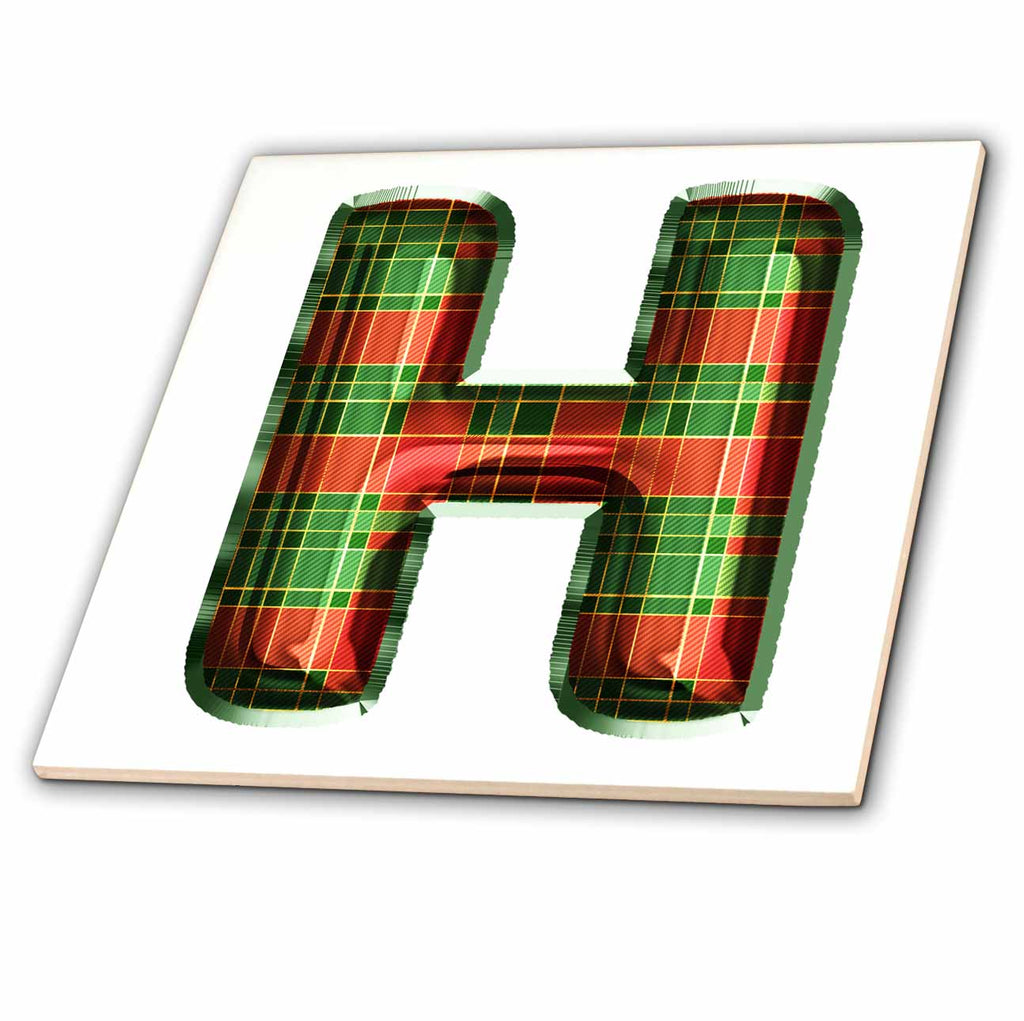 3dRose Cute Red and Green Christmas Plaid Monogram Initial H - Tiles (ct-371614)