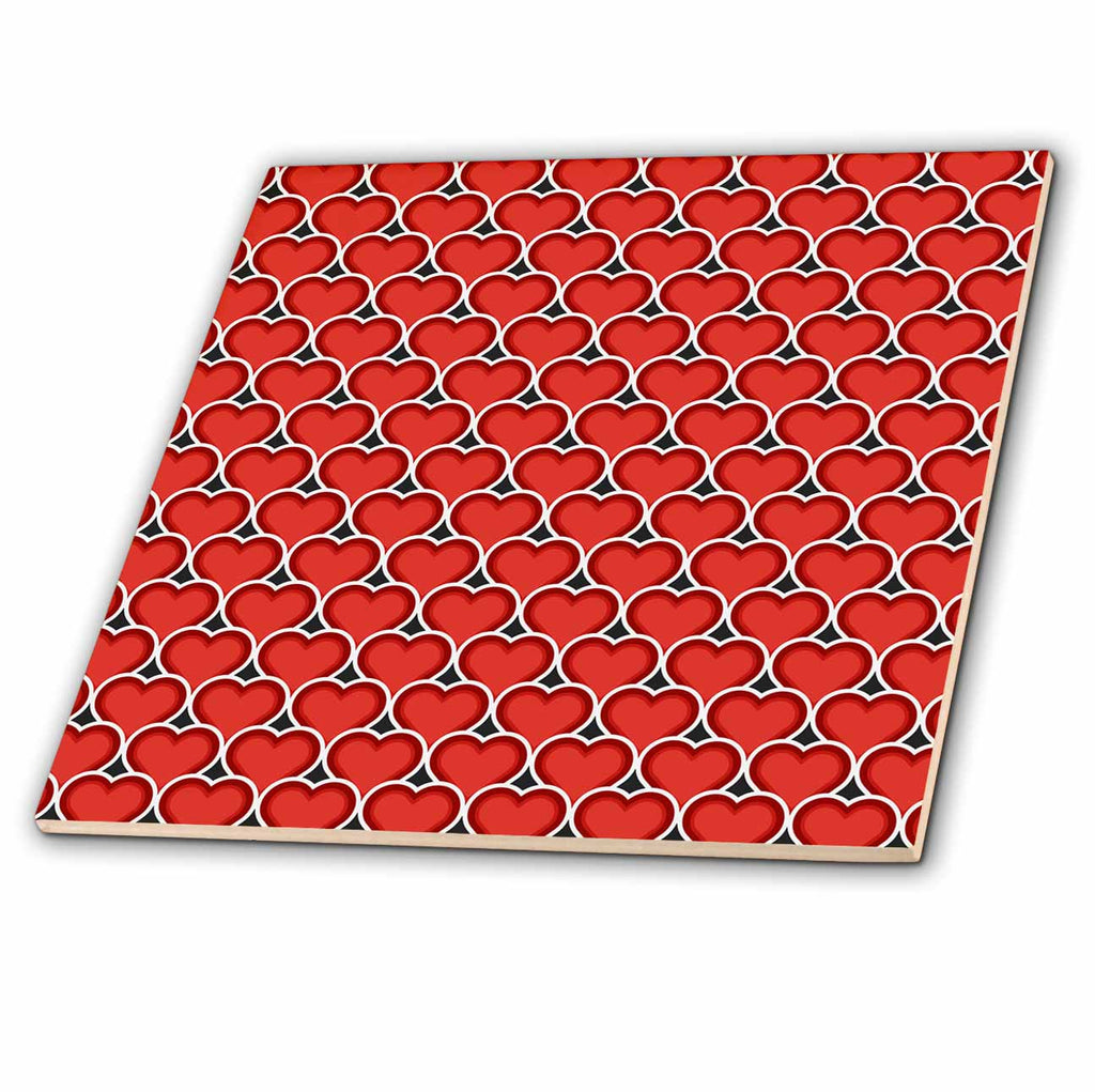 3dRose Cute White Outlined Red Hearts Overlapping Pattern - Tiles (ct-372069)