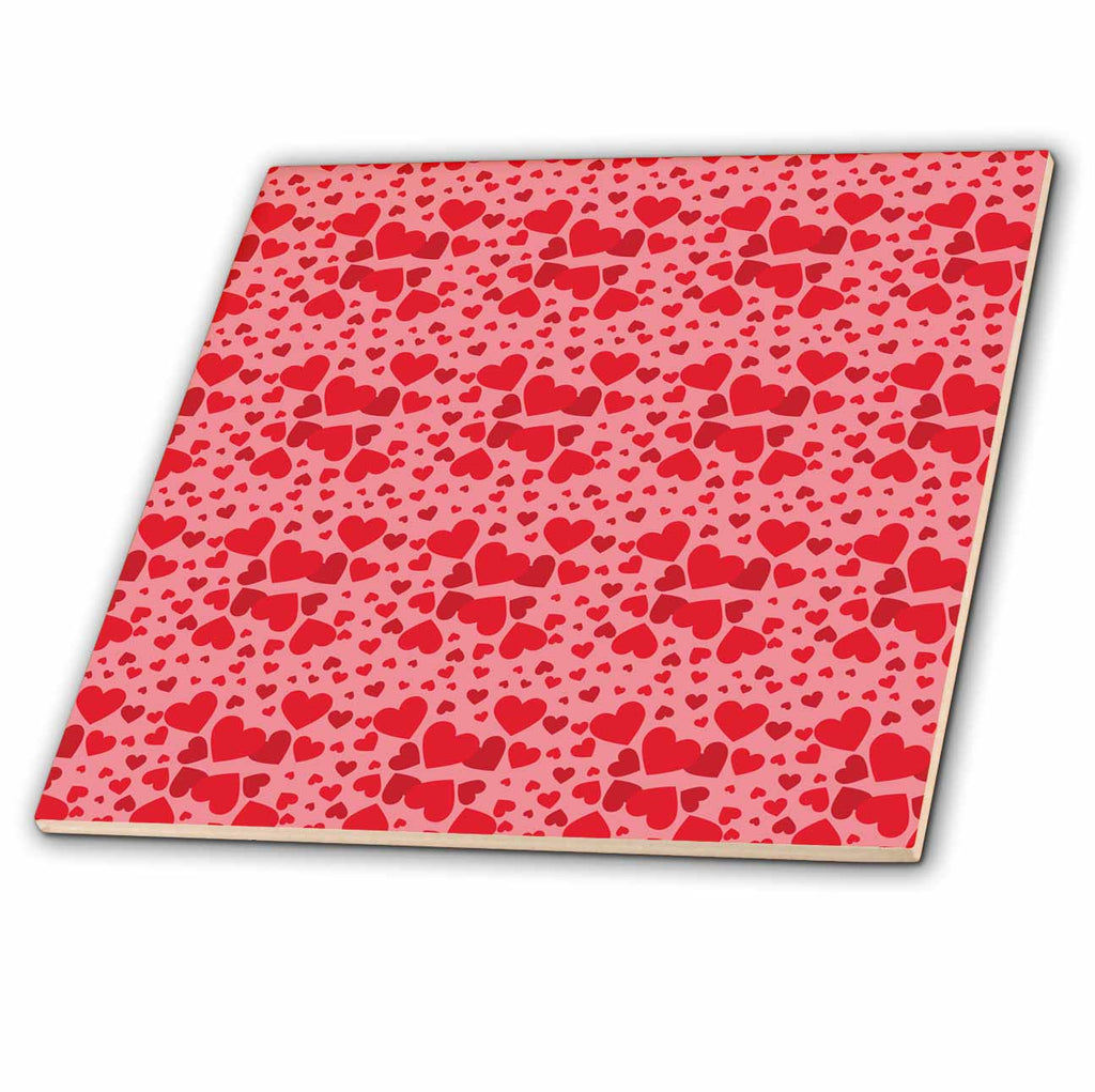 3dRose Cute Red On Red Tossed Hearts Pattern - Tiles (ct-372072)
