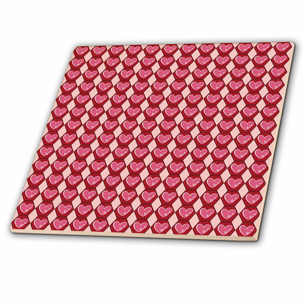3dRose Cursive Pink Love Hearts in Geometric Shapes Pattern - Tiles (ct-372075)