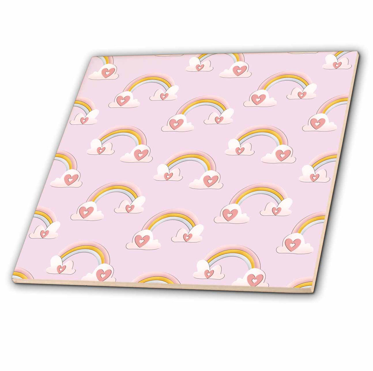 3dRose Cute Rainbows and Heart Clouds Pattern - Tiles (ct-372076)