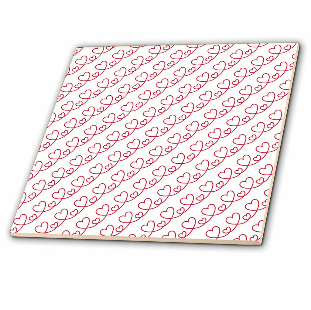 3dRose Cute Red Cursive Heart Diagonal Stripes Pattern - Tiles (ct-372080)