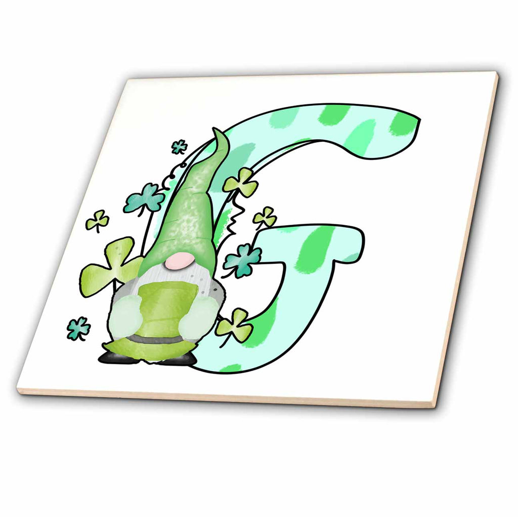 3dRose Cute St Patricks Day Gnome Monogram Initial G - Tiles (ct-375862)