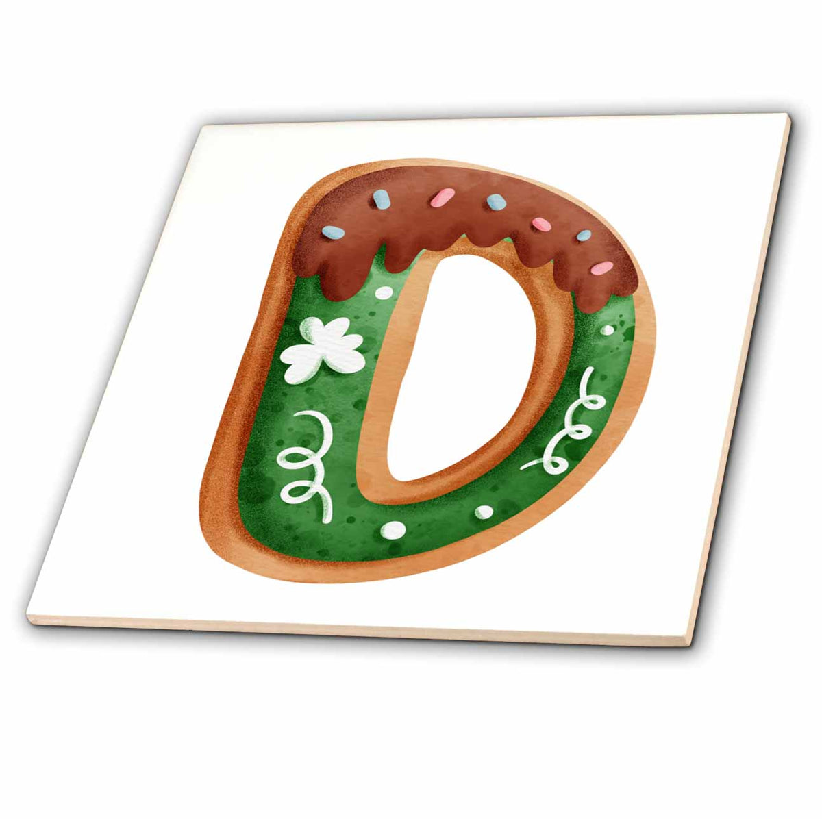 3dRose Cute St Patricks Day Image of Cookie Monogram Initial D - Tiles (ct-375880)