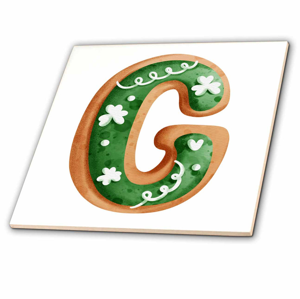 3dRose Cute St Patricks Day Image of Cookie Monogram Initial G - Tiles (ct-375882)