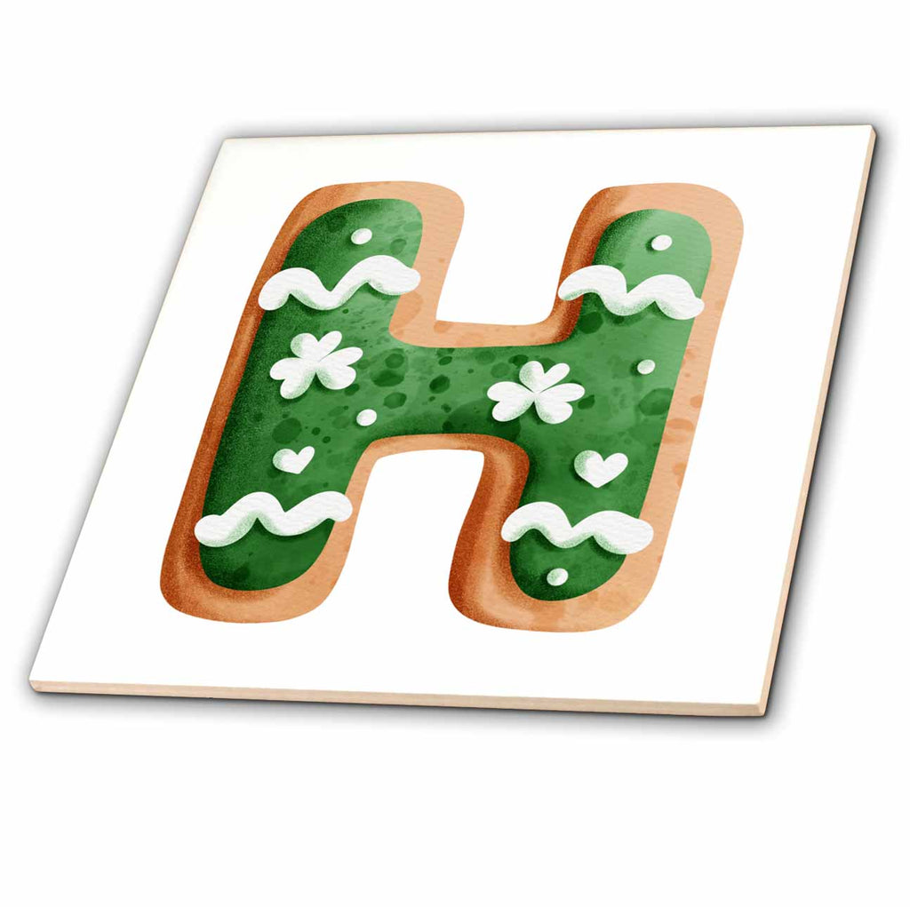 3dRose Cute St Patricks Day Image of Cookie Monogram Initial H - Tiles (ct-375883)