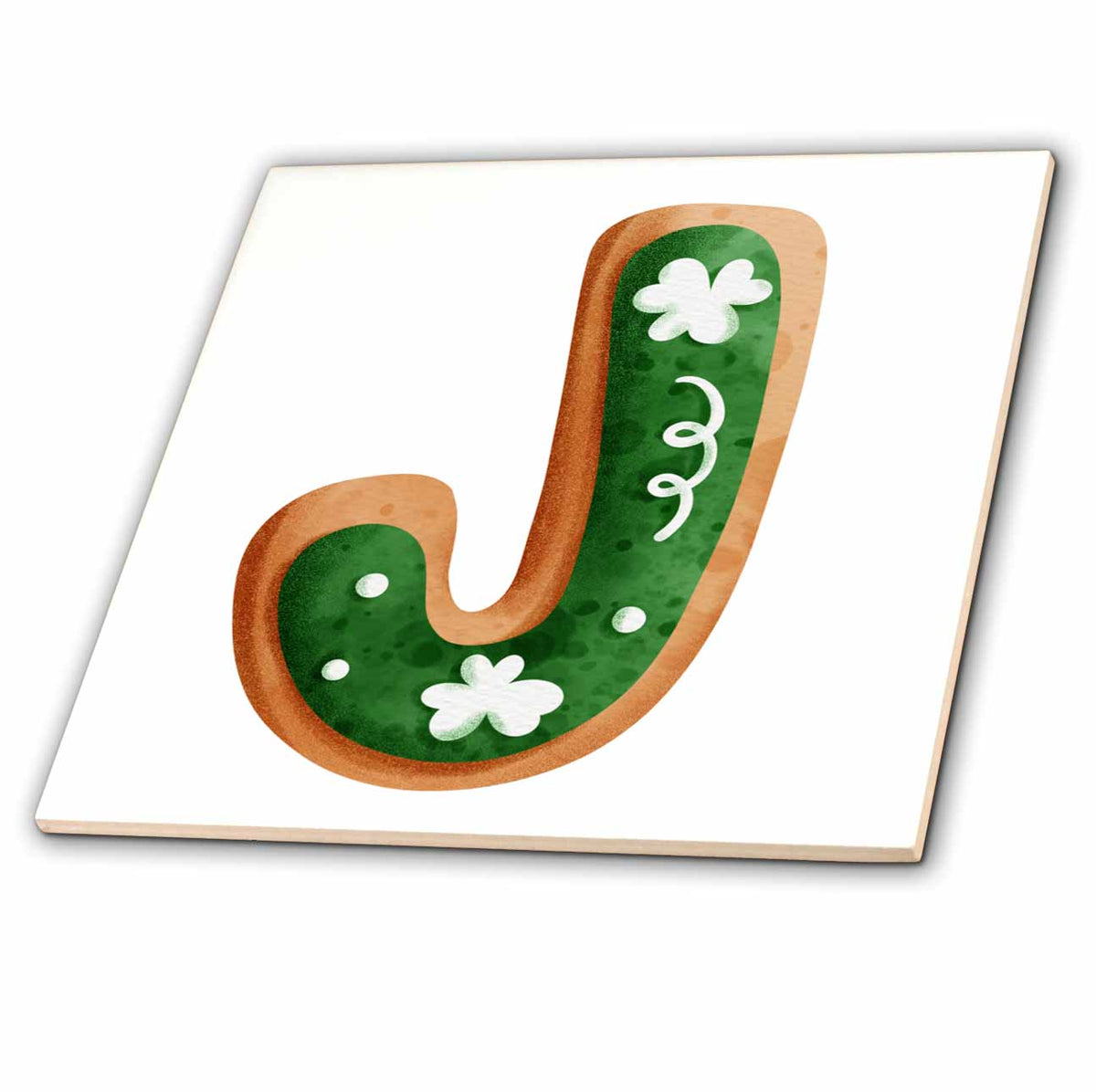 3dRose Cute St Patricks Day Image of Cookie Monogram Initial J - Tiles (ct-375884)
