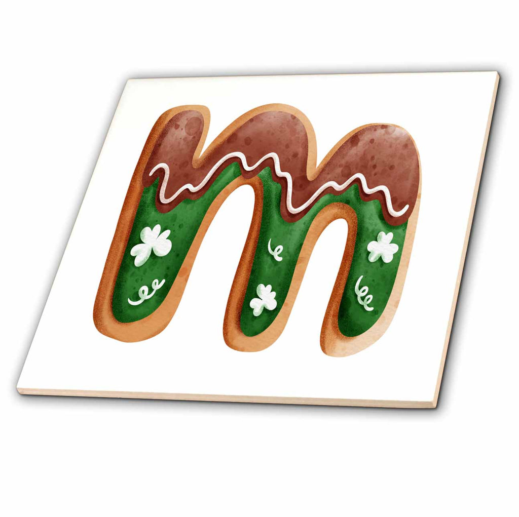 3dRose Cute St Patricks Day Image of Cookie Monogram Initial M - Tiles (ct-375887)