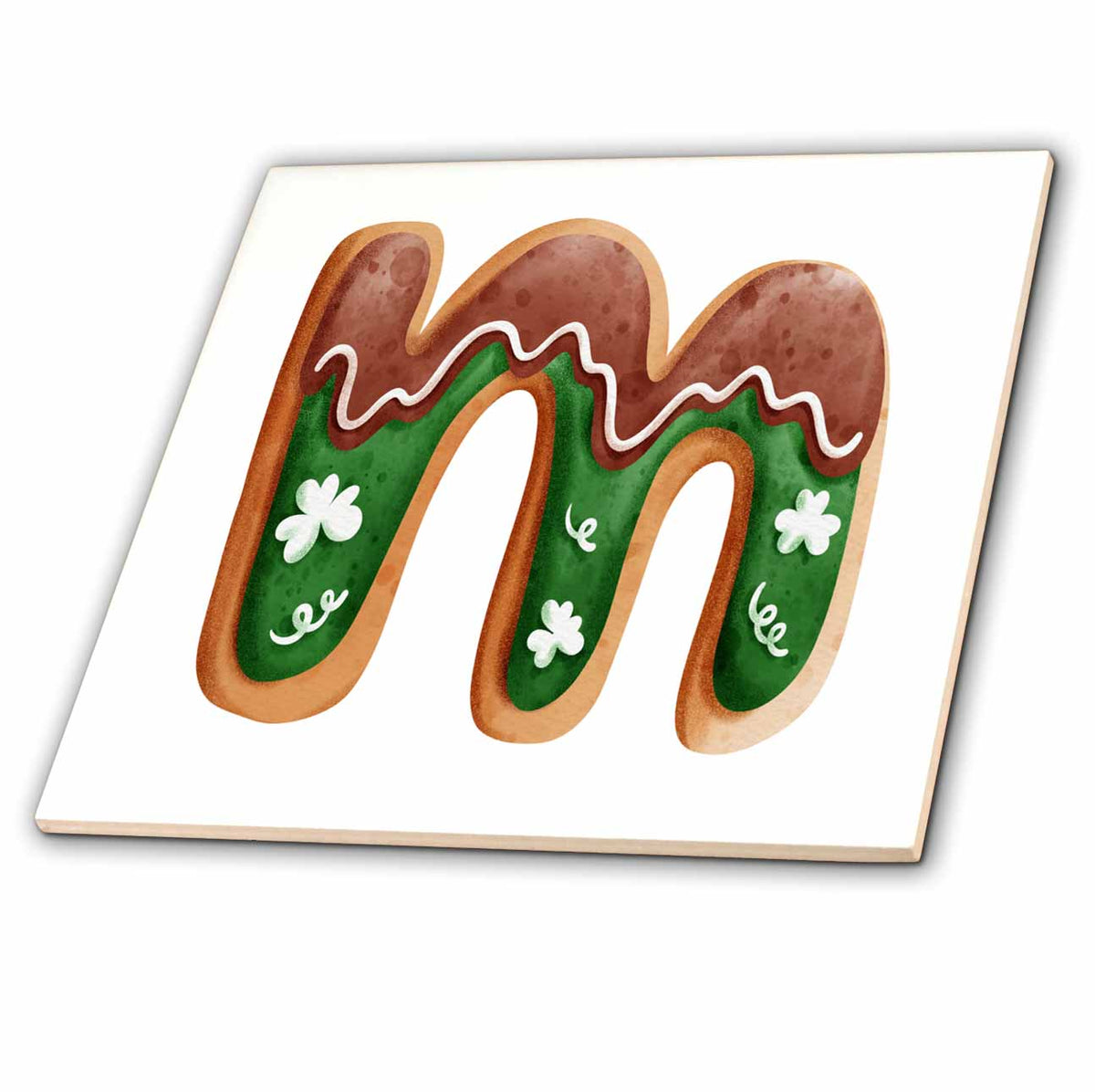 3dRose Cute St Patricks Day Image of Cookie Monogram Initial M - Tiles (ct-375887)